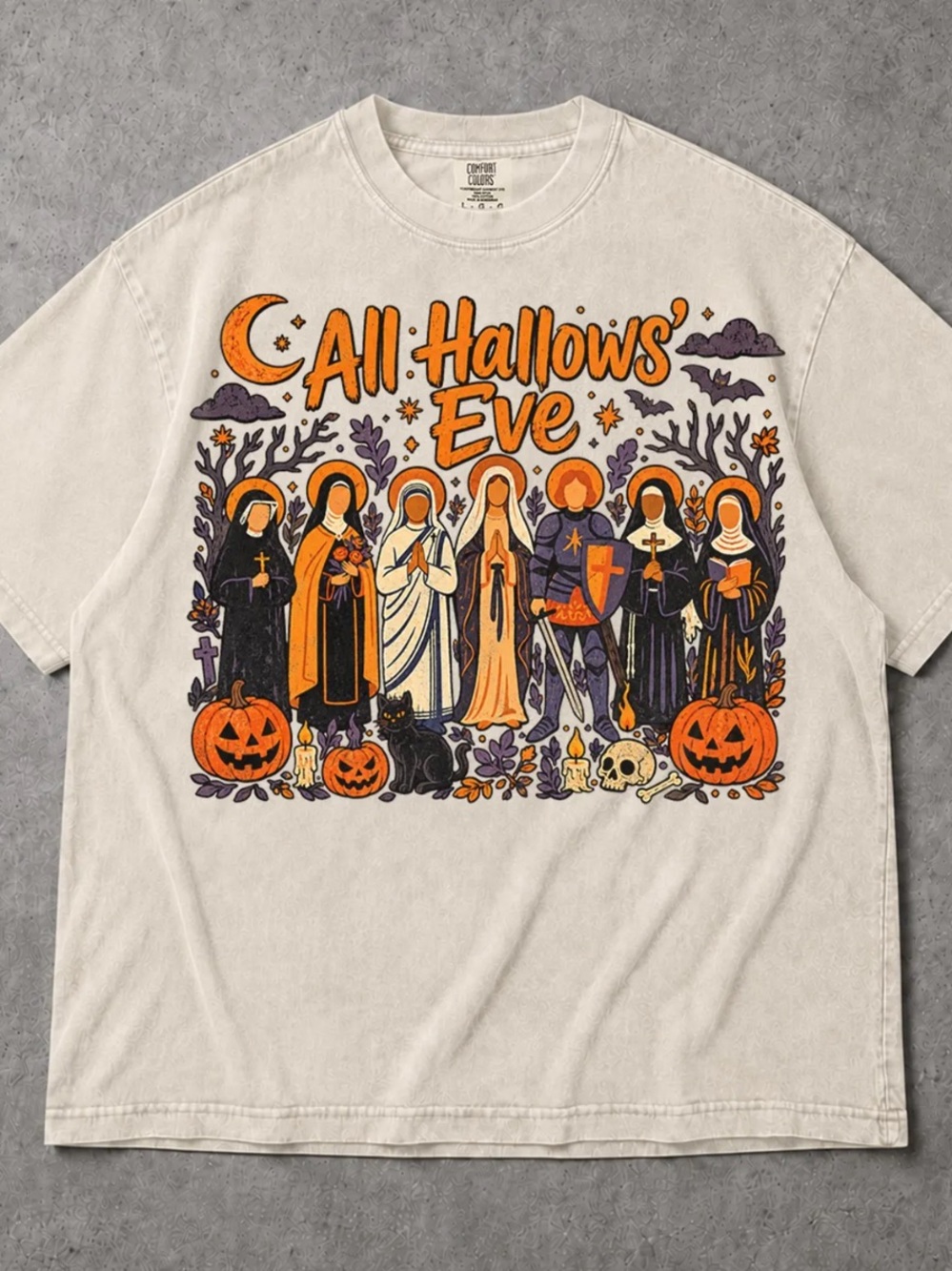 Comfort Colors Ivory All Hallows' Eve Graphic Tee with Orange & Black Artwork